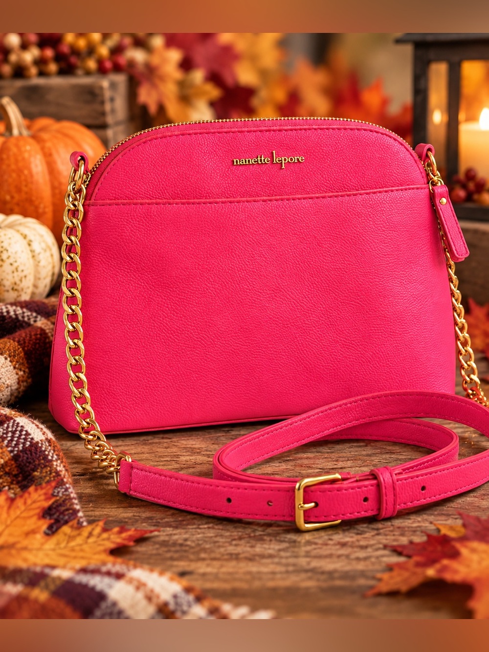Nanette Lepore Hot Pink Crossbody Bag Gold Chain | NWOT